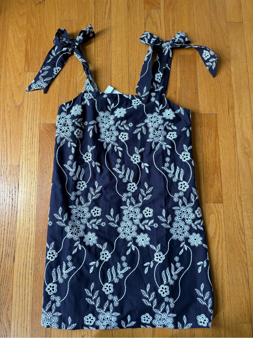 LOFT Navy Blue Floral Eyelet Tie-Shoulder Dress